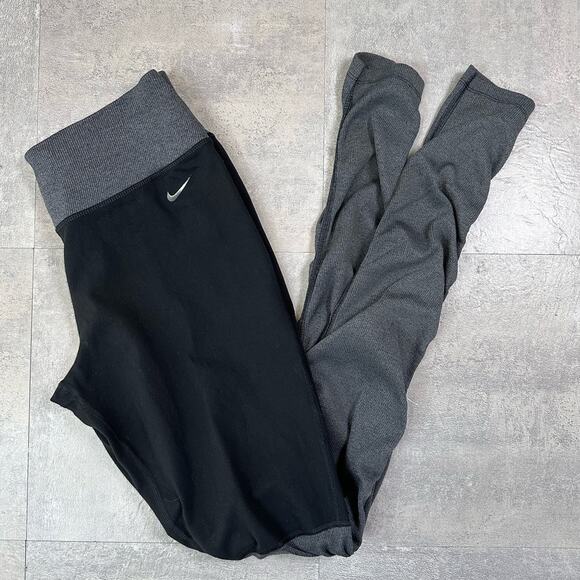 Nike Black Grey Dri Fit Legendary Ribbed Training Legging Womens Medium Mid Rise - Picture 13 of 13